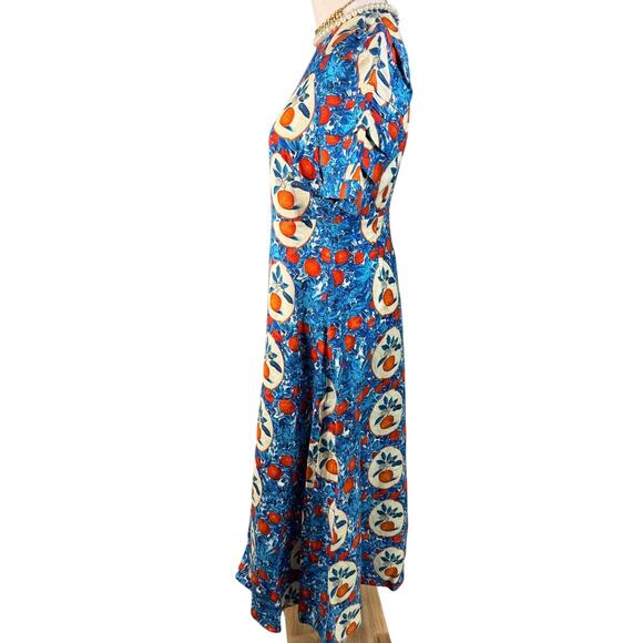 Hunter Bell Casey Dress in Orange Grove blue linen blend midi sheath Size 0 - Picture 9 of 16